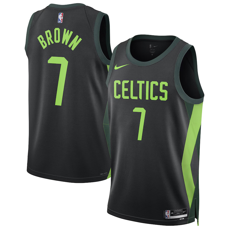 Men Boston Celtics 7 Jaylen Brown Nike Black City Edition 2024-25 Swingman Player NBA Jersey